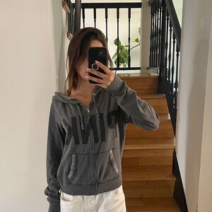 Victoria's Secret PINK Charcoal Gray Zip-Up Hoodie